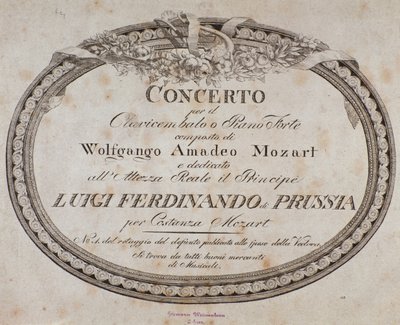 Frontispice de la partition musicale du concerto pour piano et clavecin par le compositeur autrichien Wolfgang Amadeus Mozart (1756-1791) - Austrian School